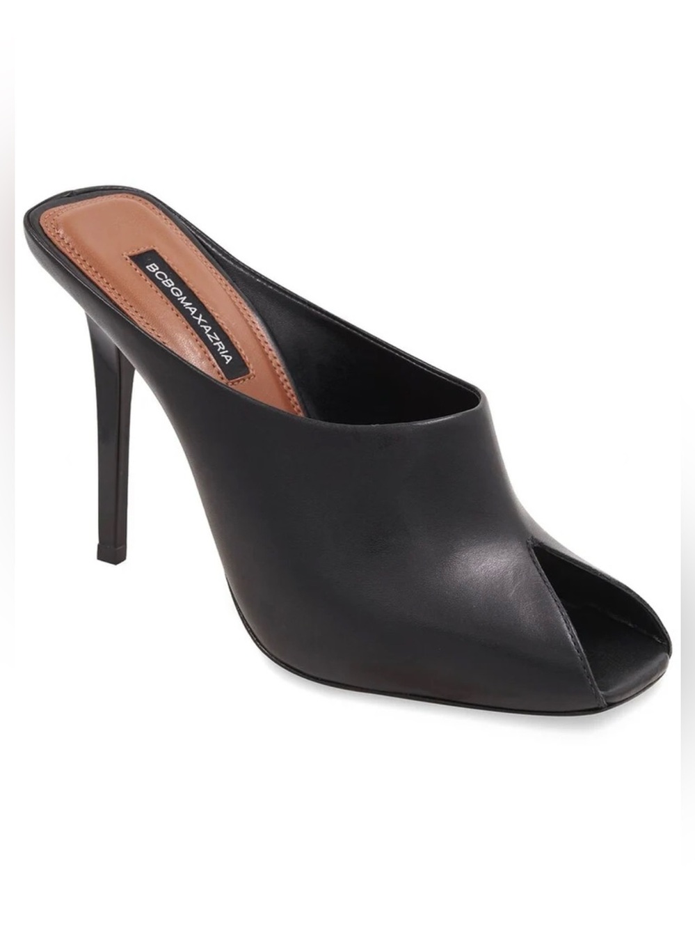 BCBGMaxAzria Zenith Black Leather Peep-Toe Stiletto Mule